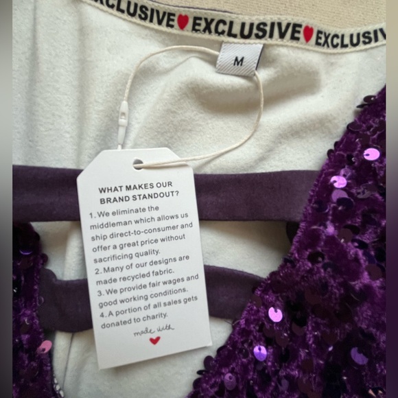 NWT Exclusive Purple Ombré Sequins Babydoll Empire Holiday Top Blouse Shirt M - Picture 14 of 15